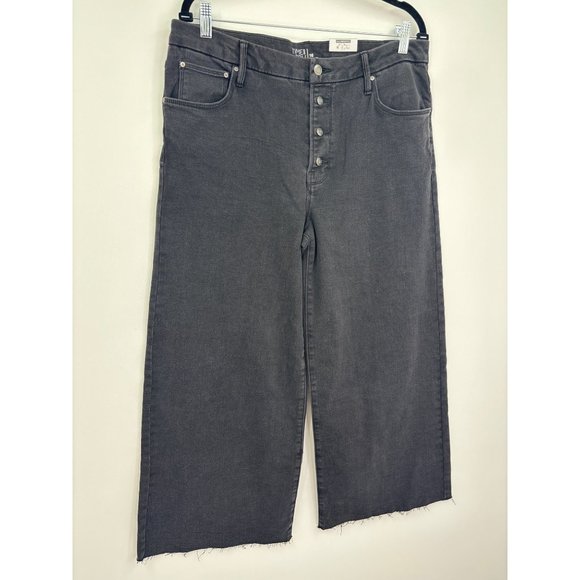 Time & Tru High Rise Stretch Wide Leg Crop Button Fly Raw Hem Jean 16 Black NEW - Picture 2 of 6